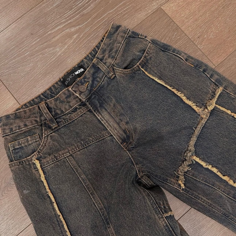 Fashion Nova Black Flare Wide Leg Jeans with Distressed Details